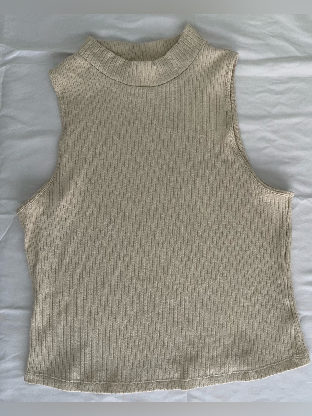 Old Navy Ribbed Mock Neck Sleeveless Top in Beige